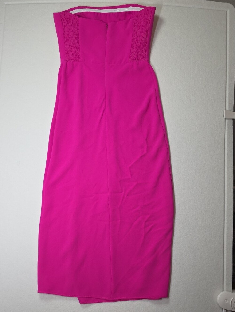 Amanda Uprichard Strapless Hot Pink Midi Dress with Side Slit Party Bridesmaid - Picture 7 of 13
